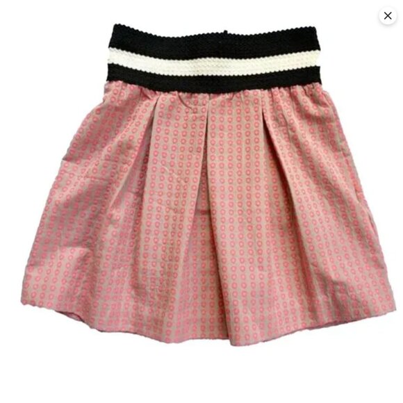 Anthropologie Maeve Ballad Skater Mini Skirt in Khaki Pink Circle Embroidered - Picture 15 of 16